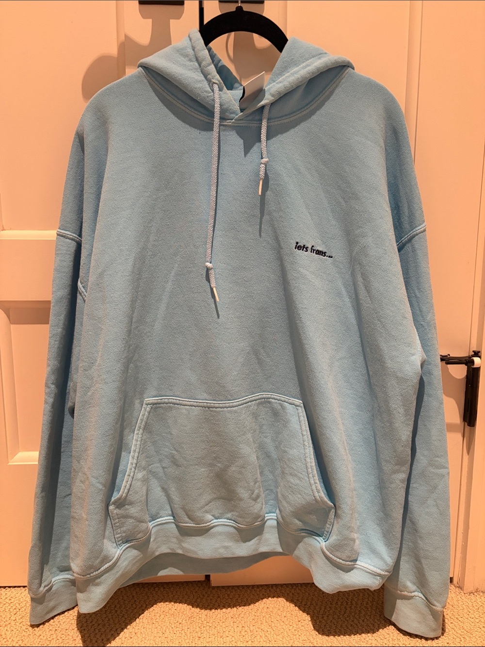 Light Blue Oversized Hoodie Sweatshirt with Subtle Chest Logo - Unbranded